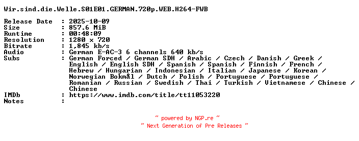NFO for the release Wir.sind.die.Welle.S01E01.GERMAN.720p.WEB.H264-FWB by FWB