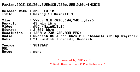 NFO for the release Farjan.2025.S01E04.SWEDiSH.720p.WEB.h264-INGRID by INGRID