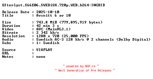 NFO for the release Efterlyst.S66E06.SWEDiSH.720p.WEB.h264-INGRID by INGRID