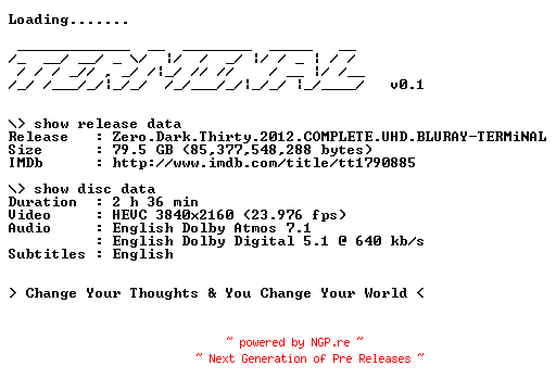 NFO for the release Zero.Dark.Thirty.2012.COMPLETE.UHD.BLURAY-TERMiNAL by TERMiNAL