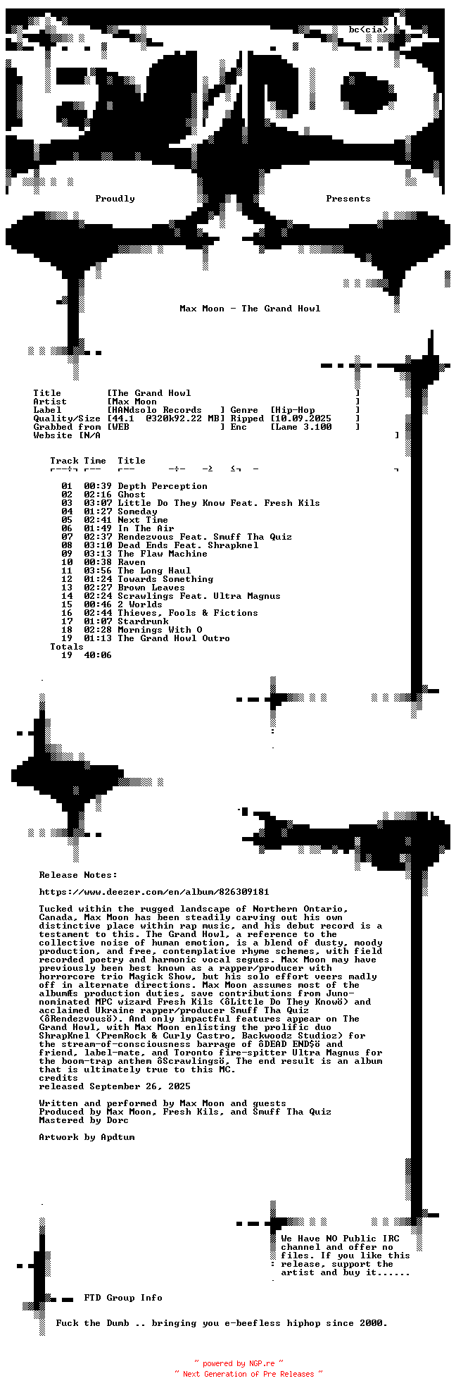 NFO for the release Max_Moon-The_Grand_Howl-WEB-2025-FTD by FTD