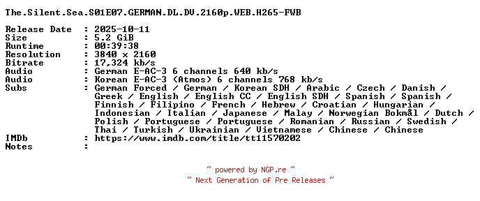 NFO for the release The.Silent.Sea.S01E07.GERMAN.DL.DV.2160p.WEB.H265-FWB by FWB