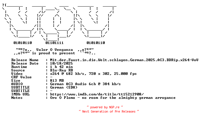 NFO for the release Mit.der.Faust.in.die.Welt.schlagen.German.2025.AC3.BDRip.x264-VoV by VoV