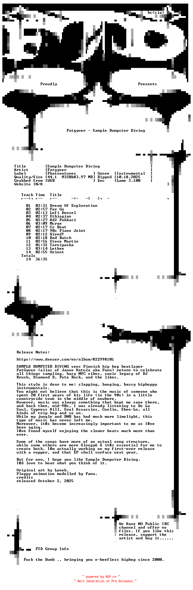 NFO for the release Fatgyver-Sample_Dumpster_Diving-WEB-2025-FTD by FTD