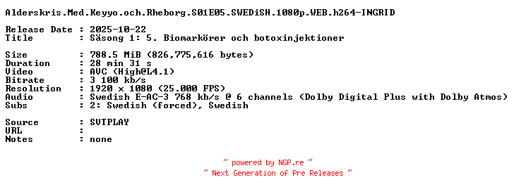 NFO for the release Alderskris.Med.Keyyo.och.Rheborg.S01E05.SWEDiSH.1080p.WEB.h264-INGRID by INGRID