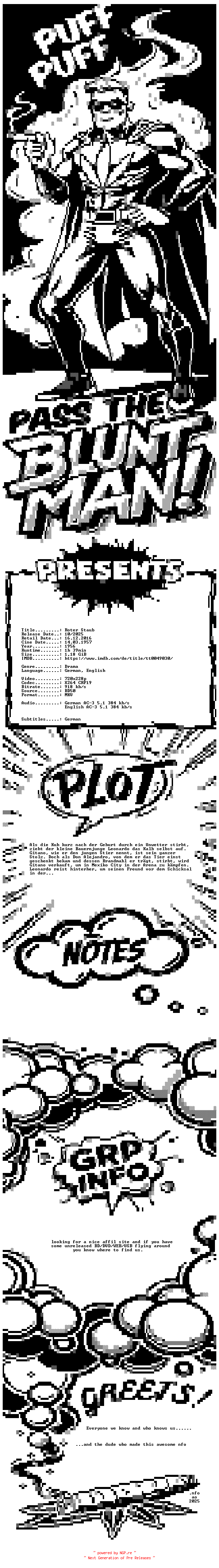 NFO for the release Roter.Staub.1956.GERMAN.DL.BDRiP.x264-PtBM by PtBM