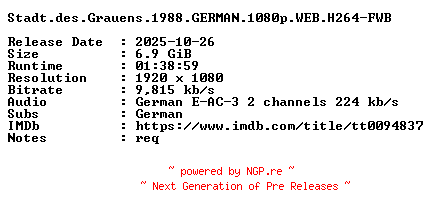 NFO for the release Stadt.des.Grauens.1988.GERMAN.1080p.WEB.H264-FWB by FWB