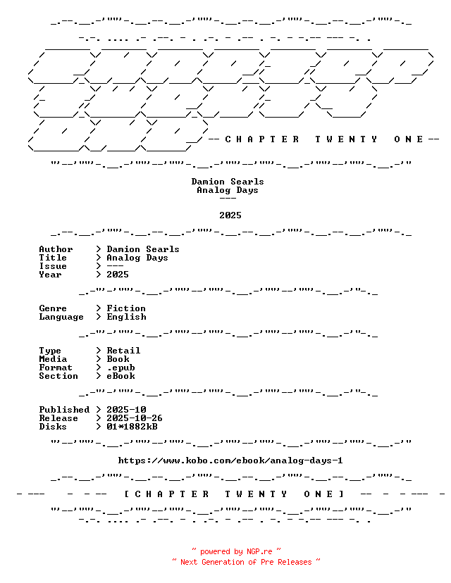 NFO for the release Damion.Searls.-.Analog.Days.2025.RETAIL.EPUB.eBook-CTO by CTO