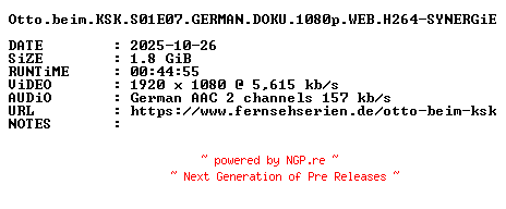 NFO for the release Otto.beim.KSK.S01E07.GERMAN.DOKU.1080p.WEB.H264-SYNERGiE by SYNERGiE