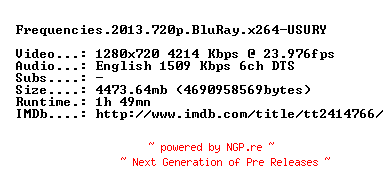 NFO for the release Frequencies.2013.720p.BluRay.x264-USURY by USURY