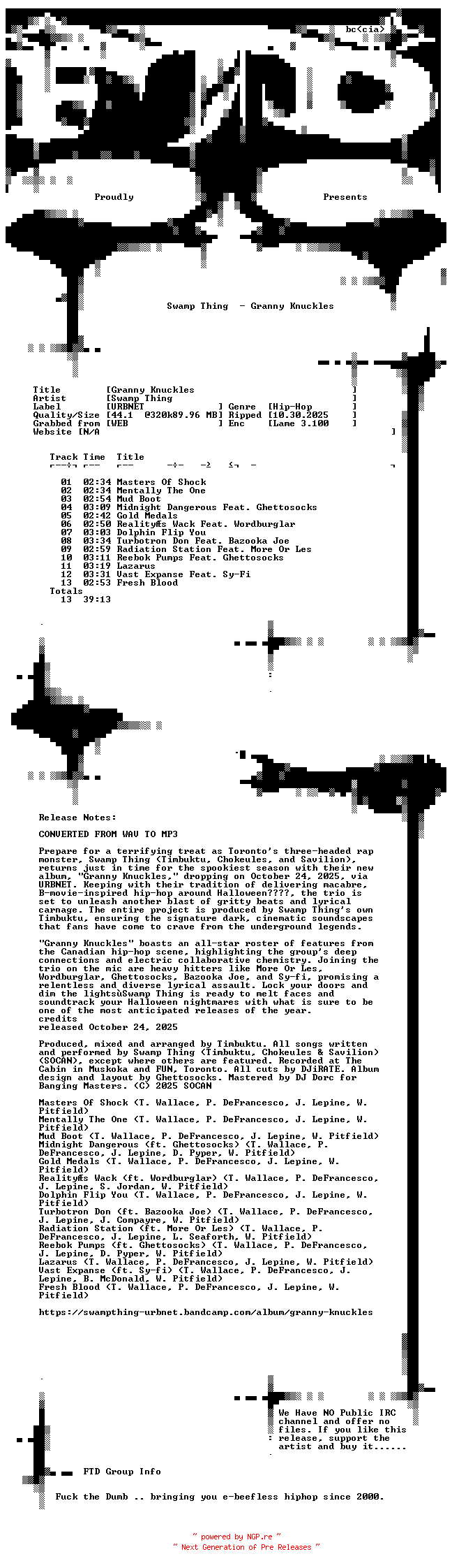 NFO for the release Swamp_Thing-Granny_Knuckles-WEB-2025-FTD by FTD