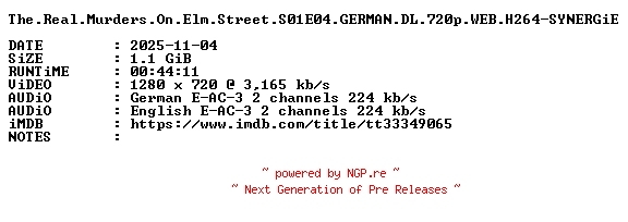 NFO for the release The.Real.Murders.On.Elm.Street.S01E04.GERMAN.DL.720p.WEB.H264-SYNERGiE by SYNERGiE