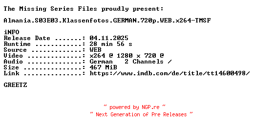 NFO for the release Almania.S03E03.Klassenfotos.GERMAN.720p.WEB.x264-TMSF by TMSF