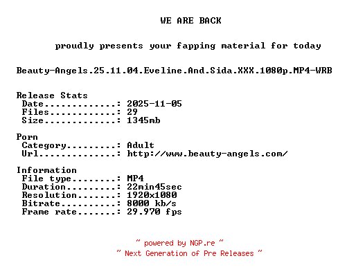NFO for the release Beauty-Angels.25.11.04.Eveline.And.Sida.XXX.1080p.MP4-WRB by WRB