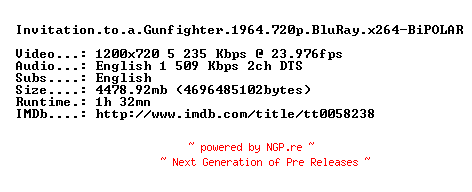 NFO for the release Invitation.to.a.Gunfighter.1964.720p.BluRay.x264-BiPOLAR by BiPOLAR