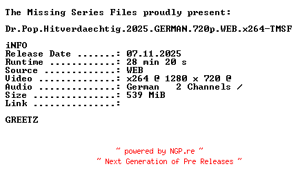 NFO for the release Dr.Pop.Hitverdaechtig.2025.GERMAN.720p.WEB.x264-TMSF by TMSF