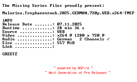 NFO for the release Malarina.Trophaeenraub.2025.GERMAN.720p.WEB.x264-TMSF by TMSF