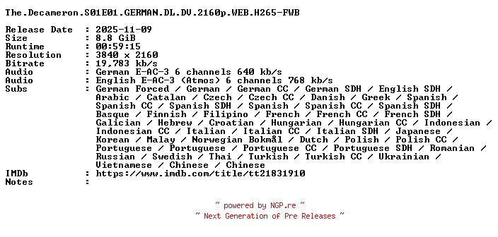 NFO for the release The.Decameron.S01E01.GERMAN.DL.DV.2160p.WEB.H265-FWB by FWB