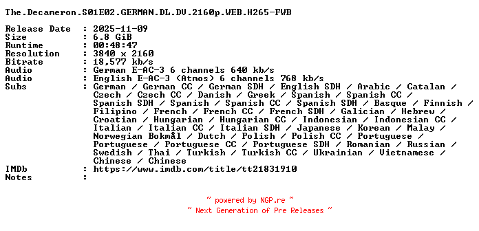 NFO for the release The.Decameron.S01E02.GERMAN.DL.DV.2160p.WEB.H265-FWB by FWB