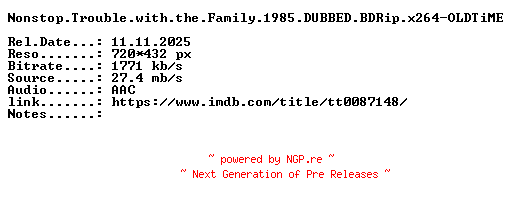 NFO for the release Nonstop.Trouble.with.the.Family.1985.DUBBED.BDRip.x264-OLDTiME by OLDTiME