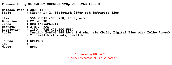 NFO for the release Forever.Young.SE.S01E02.SWEDiSH.720p.WEB.h264-INGRID by INGRID