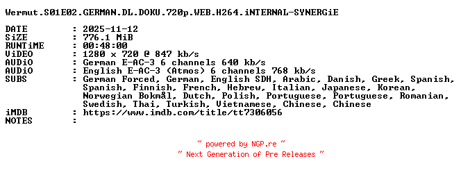 NFO for the release Wermut.S01E02.GERMAN.DL.DOKU.720p.WEB.H264.iNTERNAL-SYNERGiE by SYNERGiE