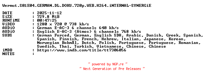 NFO for the release Wermut.S01E04.GERMAN.DL.DOKU.720p.WEB.H264.iNTERNAL-SYNERGiE by SYNERGiE