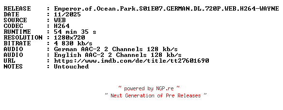 NFO for the release Emperor.of.Ocean.Park.S01E07.GERMAN.DL.720P.WEB.H264-WAYNE by WAYNE