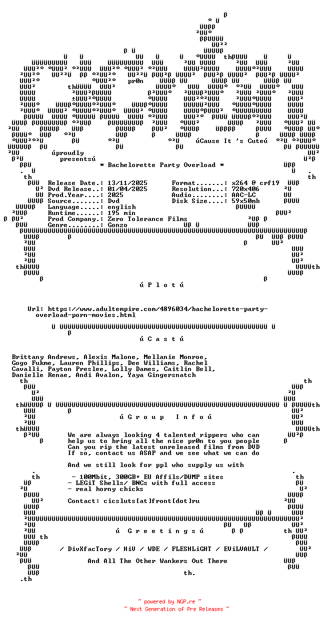 NFO for the release Bachelorette.Party.Overload.XXX.DVDRip.x264-CiCXXX by CiCXXX