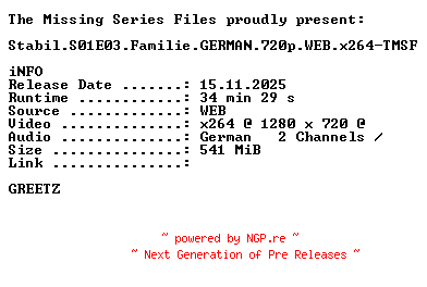 NFO for the release Stabil.S01E03.Familie.GERMAN.720p.WEB.x264-TMSF by TMSF