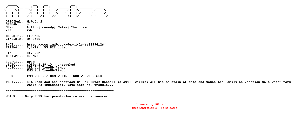 NFO for the release Nobody.2.2025.DUAL.COMPLETE.BLURAY.iNTERNAL-FULLSiZE by FULLSiZE