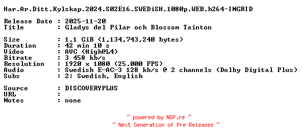 NFO for the release Har.Ar.Ditt.Kylskap.2024.S02E16.SWEDiSH.1080p.WEB.h264-INGRID by INGRID