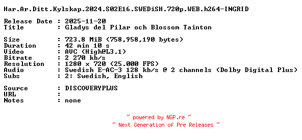 NFO for the release Har.Ar.Ditt.Kylskap.2024.S02E16.SWEDiSH.720p.WEB.h264-INGRID by INGRID