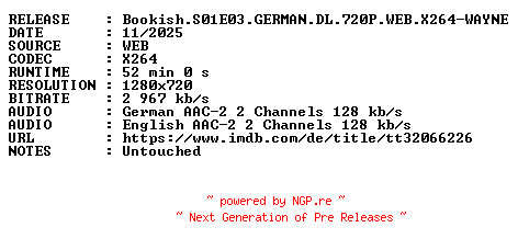 NFO for the release Bookish.S01E03.GERMAN.DL.720P.WEB.X264-WAYNE by WAYNE