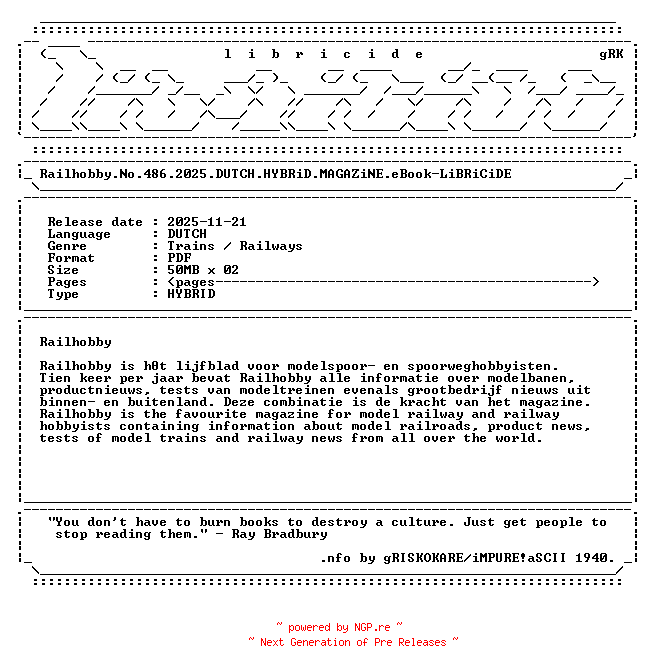 NFO for the release Railhobby.No.486.2025.DUTCH.HYBRiD.MAGAZiNE.eBook-LiBRiCiDE by LiBRiCiDE