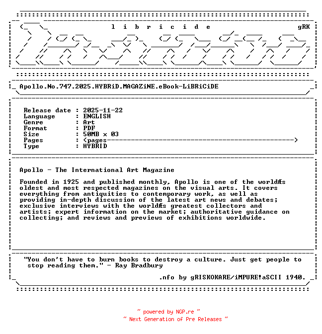 NFO for the release Apollo.No.747.2025.HYBRiD.MAGAZiNE.eBook-LiBRiCiDE by LiBRiCiDE