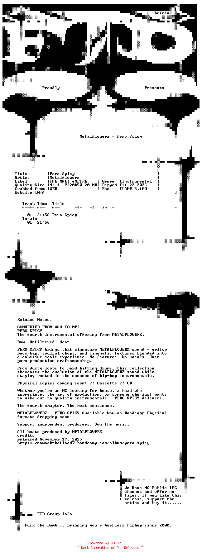 NFO for the release Metalflowerz-Pero_Spicy-SINGLE-WEB-2025-FTD by FTD