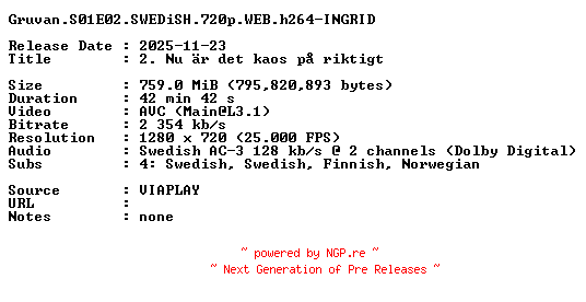 NFO for the release Gruvan.S01E02.SWEDiSH.720p.WEB.h264-INGRID by INGRID