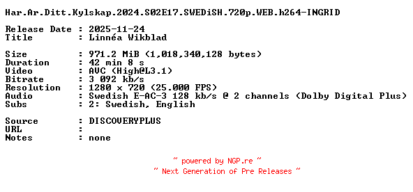 NFO for the release Har.Ar.Ditt.Kylskap.2024.S02E17.SWEDiSH.720p.WEB.h264-INGRID by INGRID