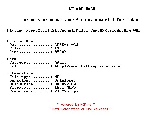NFO for the release Fitting-Room.25.11.21.Caomei.Multi-Cam.XXX.2160p.MP4-WRB by WRB