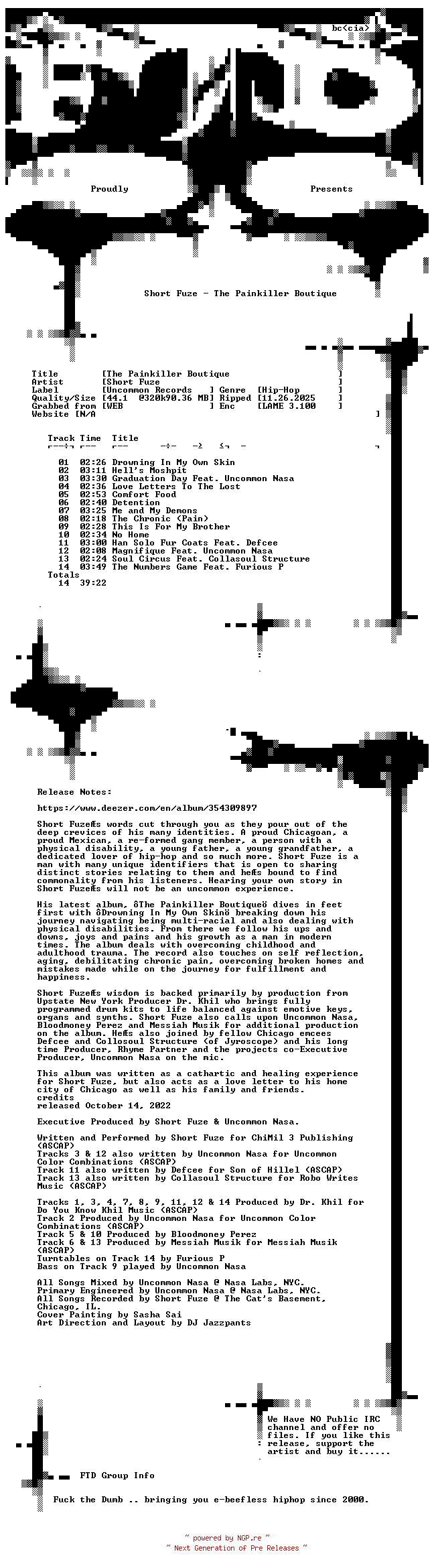 NFO for the release Short_Fuze-The_Painkiller_Boutique-WEB-2022-FTD by FTD