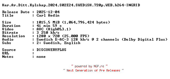 NFO for the release Har.Ar.Ditt.Kylskap.2024.S02E24.SWEDiSH.720p.WEB.h264-INGRID by INGRID