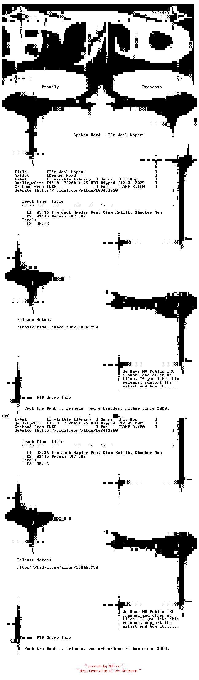 NFO for the release Spoken_Nerd-Im_Jack_Napier-SINGLE-WEB-2021-FTD by FTD