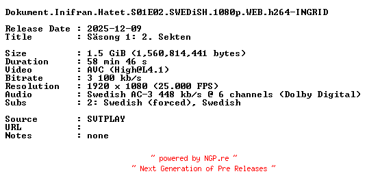 NFO for the release Dokument.Inifran.Hatet.S01E02.SWEDiSH.1080p.WEB.h264-INGRID by INGRID