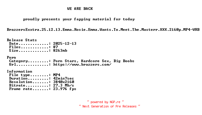 NFO for the release BrazzersExxtra.25.12.13.Emma.Rosie.Emma.Wants.To.Meet.The.Masterr.XXX.2160p.MP4-WRB by WRB