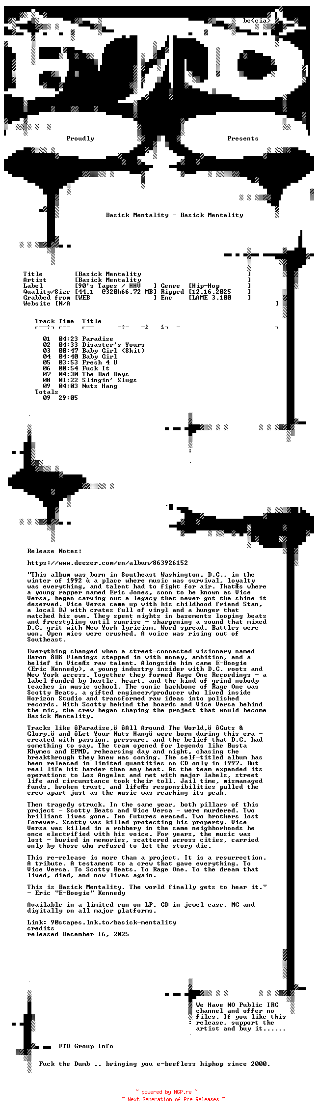NFO for the release Basick_Mentality-Basick_Mentality-WEB-2025-FTD by FTD
