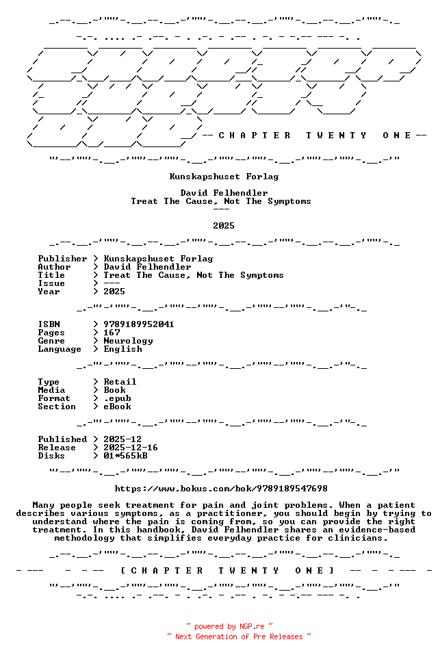 NFO for the release David.Felhendler.-.Treat.The.Cause.Not.The.Symptoms.2025.RETAIL.EPUB.eBook-CTO by CTO