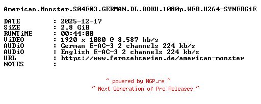NFO for the release American.Monster.S04E03.GERMAN.DL.DOKU.1080p.WEB.H264-SYNERGiE by SYNERGiE