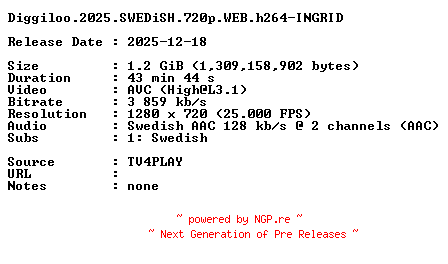 NFO for the release Diggiloo.2025.SWEDiSH.720p.WEB.h264-INGRID by INGRID