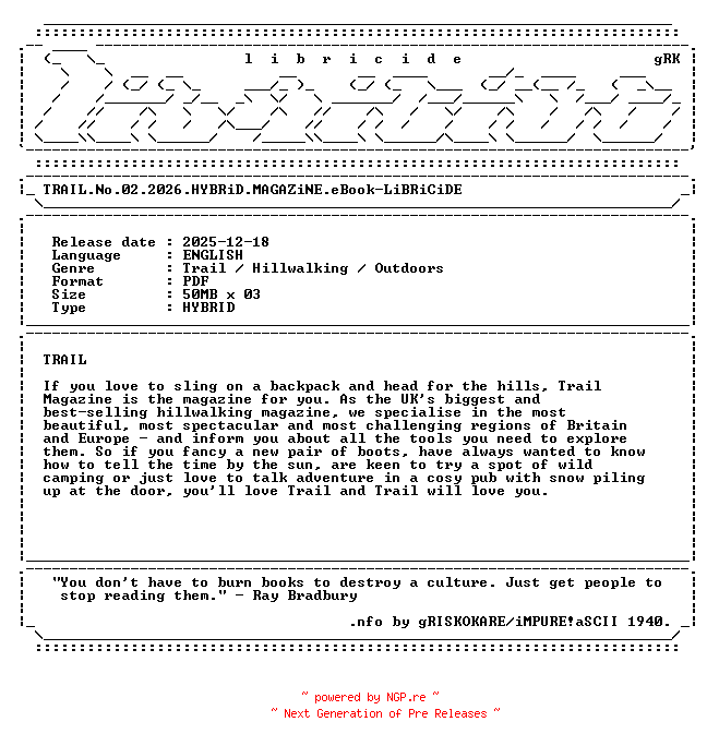 NFO for the release TRAIL.No.02.2026.HYBRiD.MAGAZiNE.eBook-LiBRiCiDE by LiBRiCiDE